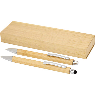 Logo trade promotional merchandise photo of: Oblys bamboo ballpoint pen and mechanical pencil set (black ink)