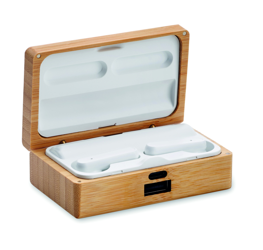 Logo trade promotional gifts image of: TWS earbuds in bamboo case