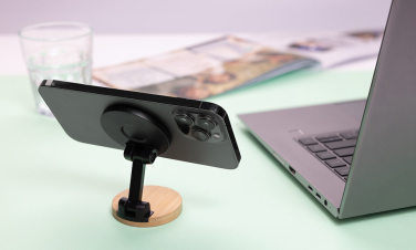 Logo trade promotional giveaway photo of: Magmount RCS recycled plastic and bamboo phone stand