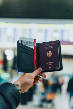 Logo trade promotional items image of: Trackmate RCS rpolyester passport holder worldwide locating