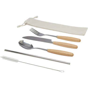 Logotrade promotional merchandise photo of: Root 5-piece stainless steel and beech wood cutlery set