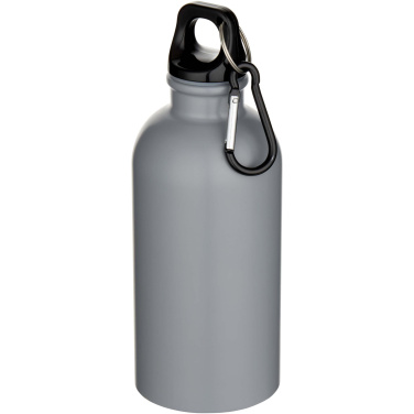 Logo trade advertising product photo of: Oregon 400 ml matte RCS recycled single wall stainless steel water bottle with carabiner