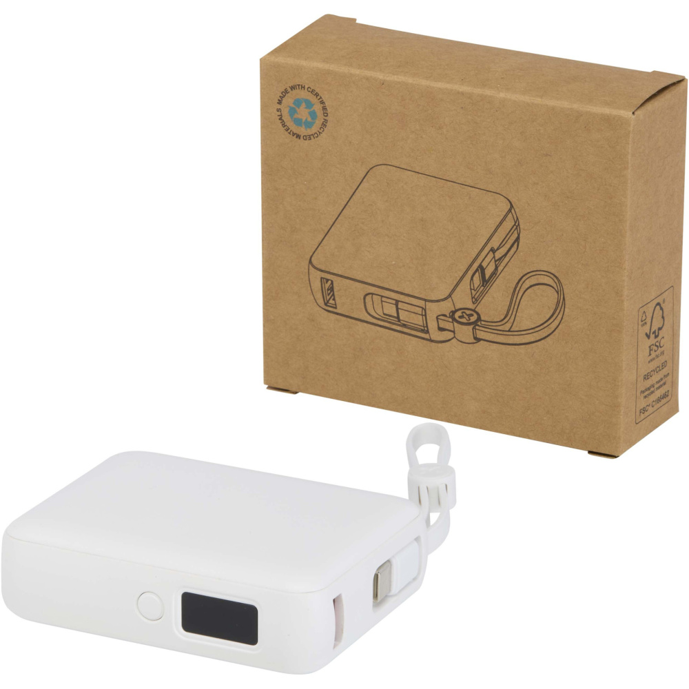 Logo trade promotional giveaways picture of: Acrux 10.000 mAh 35W tablet power bank with built in Type-C cable - made from recycled plastic