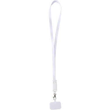 Logo trade promotional giveaways image of: Franz recycled plastic smartphone lanyard with built-in data sync and 65W fast charge 5-in-1 cable