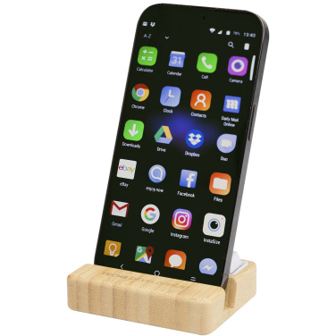 Logotrade advertising product picture of: Algol recycled plastic phone stand and fidget toy with bamboo details