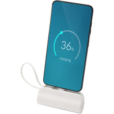 Logo trade business gifts image of: Alnair 5000 mAh 10W recycled plastic Type-C power bank with built-in flip stand and 2-in-1 cable