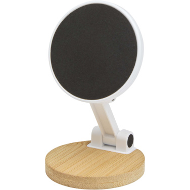 Logo trade promotional merchandise photo of: Alcor recycled plastic foldeable magnetic phone stand with bamboo details