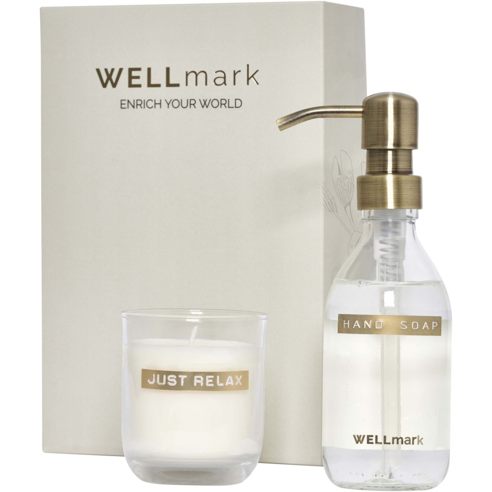 Logotrade advertising product image of: Wellmark Discovery 250 ml hand soap dispenser and 150 g scented candle set
