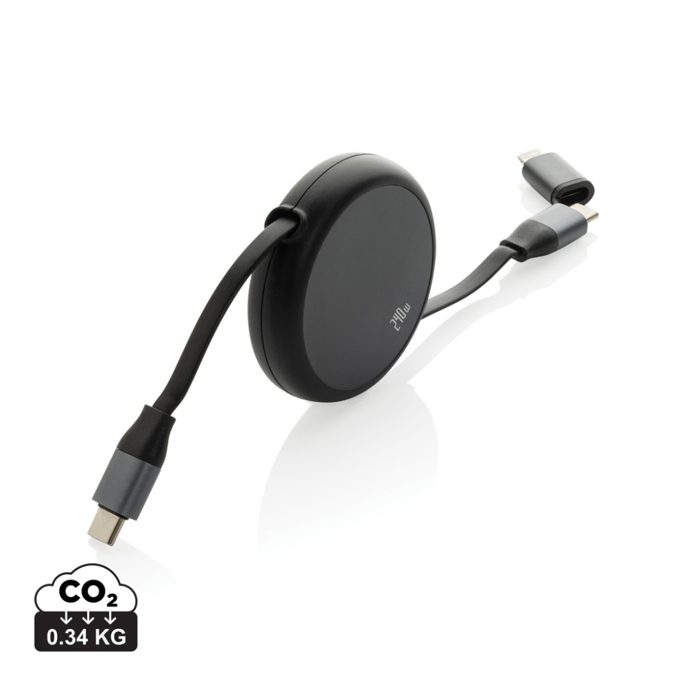 Logotrade promotional giveaway image of: Terra RCS recycled aluminium retractable 240W 2-in-1 cable
