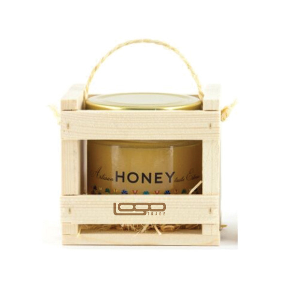 Logo trade advertising product photo of: ##Flower honey in a wooden box, 300 ml with custom design