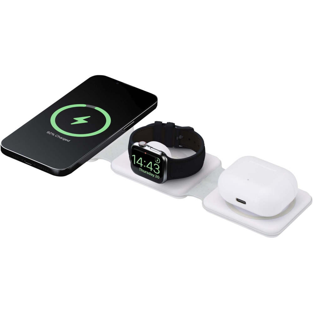 Logo trade promotional item photo of: Armus 3-in-1 15W recycled plastic foldable wireless charger