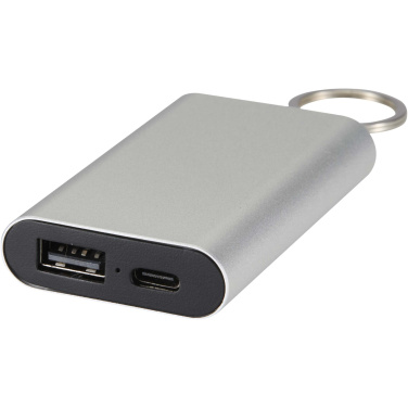 Logo trade promotional merchandise photo of: Arcturus 2000 mAh recycled aluminium power bank with keychain