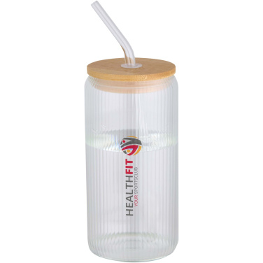 Logotrade reklaamkingituse foto: Mirage 500 ml üheseinaline borosilikaatklaasist purk bambuskaanega