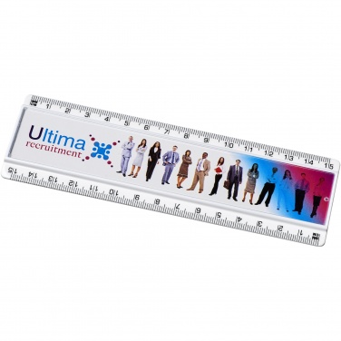 Logotrade mainoslahja tuotekuva: Ellison-viivain paperi-insertillä, 15 cm, muovinen