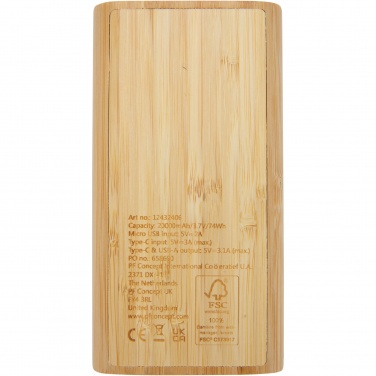 Logotrade mainoslahja tuotekuva: Tulda-varavirtalähde, 20,000 mAh, bambua