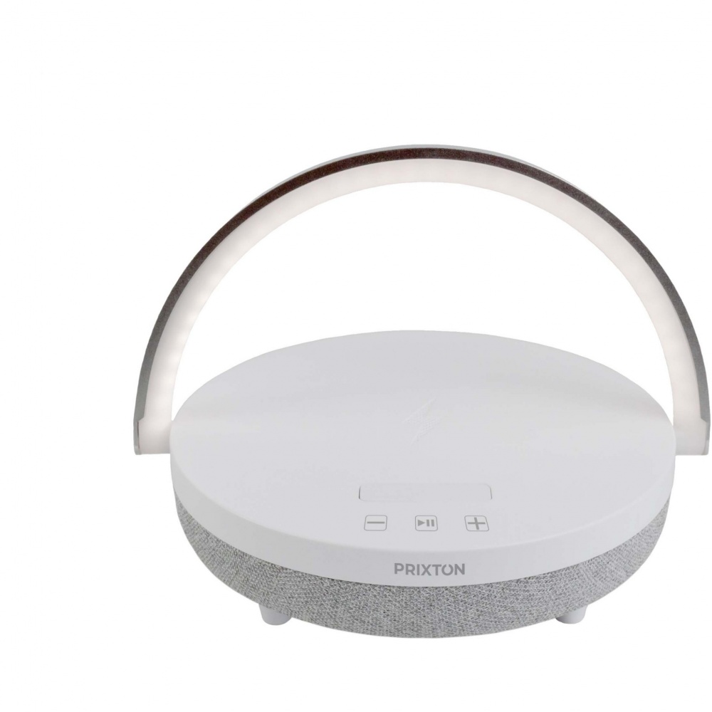 Logo trade mainoslahja ja liikelahja tuotekuva: Prixton 10 W:n 4-in-1-Bluetooth®-kaiutin LED-valolla ja langattomalla latausalustalla