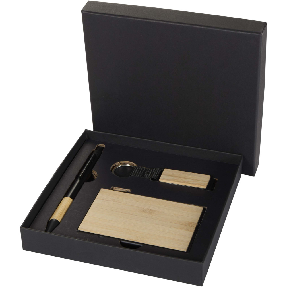 Logo trade mainostuote kuva: Minka RCS-kierrätetystä alumiinista valmistettu kuulakärkikynän, avaimenperän ja RFID-korttikotelon lahjasetti