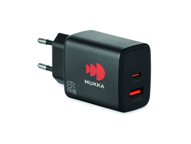 Logo trade liikelahja mainoslahja tuotekuva: EU:n 2-napainen adapter/laturi
