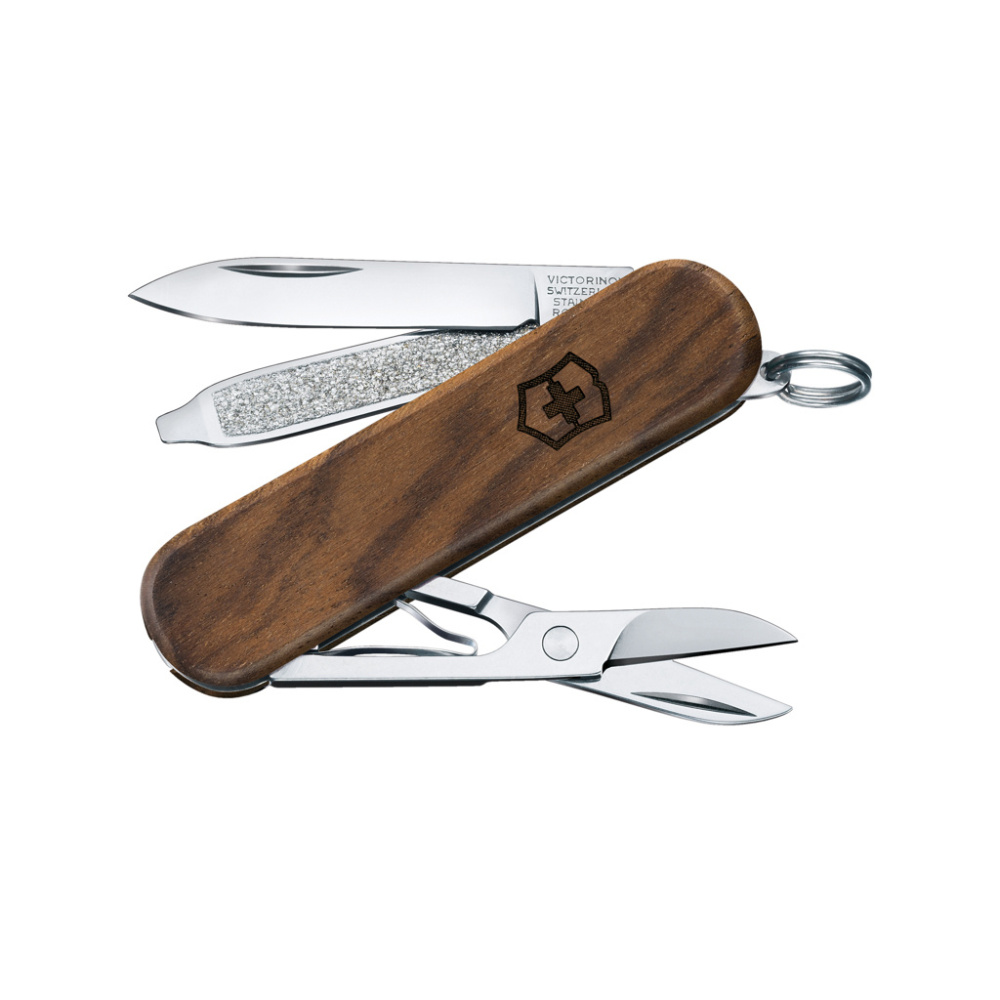 Logo trade liikelahja mainoslahja tuotekuva: VICTORINOX-taskuveitsi Classic SD Wood, 5 toimintoa