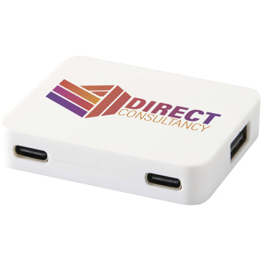 Logotrade dovana nuotrauka: „Gaia“ 4 prievadų USB šakotuvas su USB-A ir C tipo išvestimis bei dviguba įvestimi – pagamintas iš perdirbto plastiko