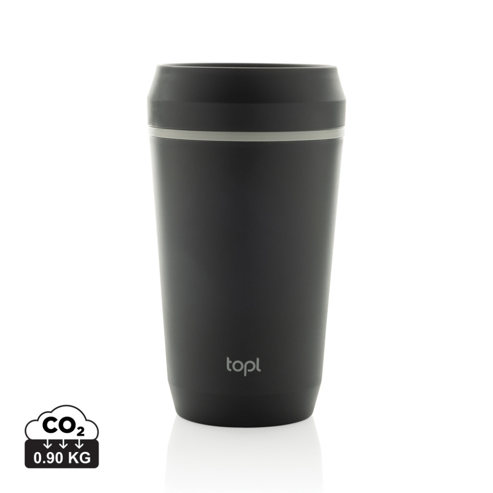 Logotrade reklaminės dovanos nuotrauka: „Topl“ perdirbto plastiko išsinešimui skirta stiklinė su patentuotu 360 laipsnių dangteliu, 354 ml