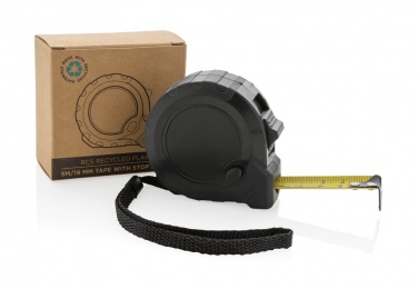 Logotrade dāvanas foto: RCS pārstrādāta plastmasas 5M/19 mm lente ar apturēšanas pogu
