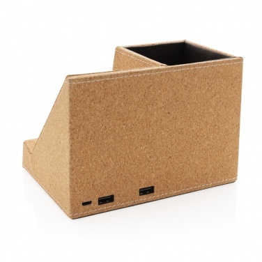 Logotrade biznesa dāvanas foto: Korķa pildspalvas turētājs un 5W bezvadu lādētājs