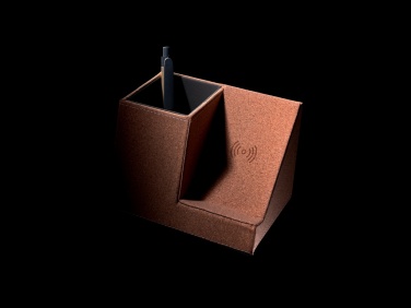 Logotrade logo dāvanas foto: Korķa pildspalvas turētājs un 5W bezvadu lādētājs