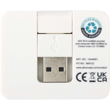 Logotrade logo dāvanas foto: Gaia 4 portu USB centrmezgls ar USB-A un C tipa izeju un divkāršu ieeju - izgatavots no pārstrādātas plastmasas