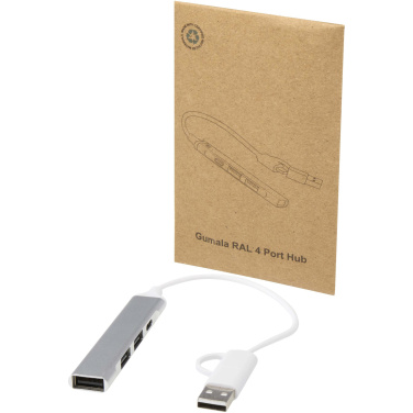 Logotrade biznesa dāvanas foto: Alkaid 4 portu pārstrādāta alumīnija USB-A un C tipa centrmezgls ar divām ieejām