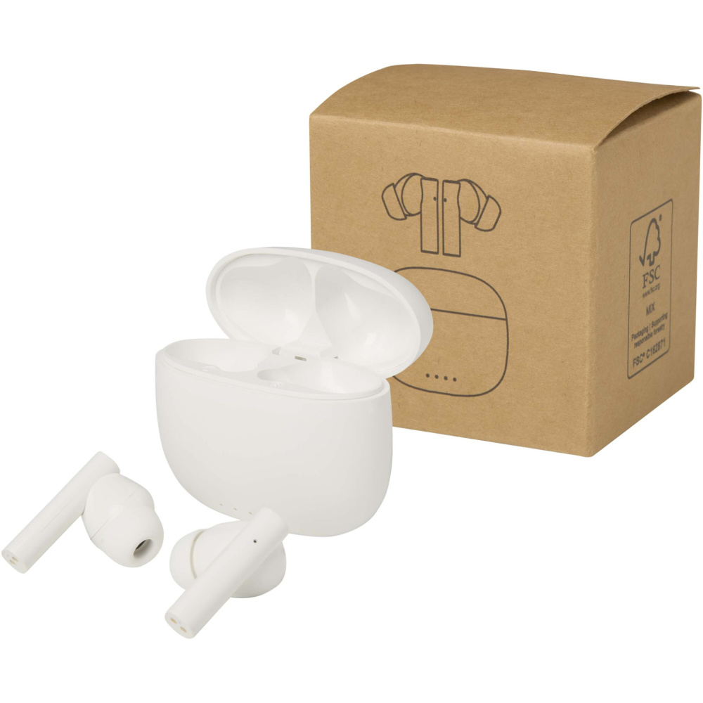 Лого трейд бизнес-подарки фото: Alterf гарнитура True Wireless Bluetooth® из переработанной пластмассы с силиконовыми амбушюрами