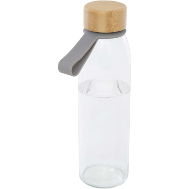 Logotrade presentreklam bild: Porto 500 ml vattenflaska av glas med silikonhandtag och bambulock