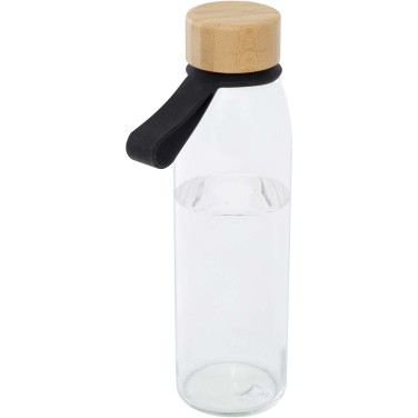 Logotrade presentreklam bild: Porto 500 ml vattenflaska av glas med silikonhandtag och bambulock