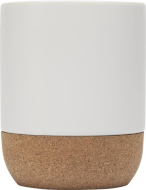 Logotrade profilprodukter bild: Billie 300 ml keramikmugg med korkdetaljer och matt finish