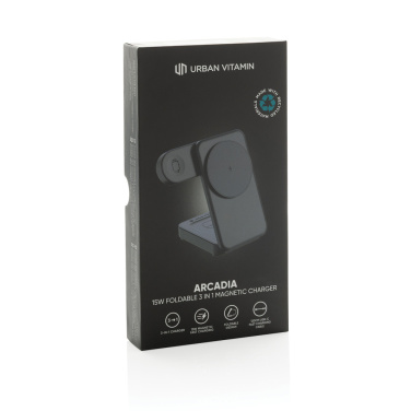 Logotrade reklamprodukter bild: Urban Vitamin Arcadia RCS rplastic 15W 3i1 magnetisk laddare
