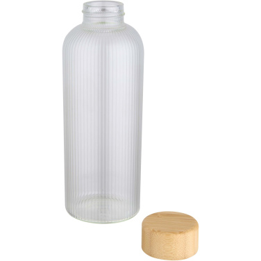 Logotrade reklamprodukter bild: Mirage 650 ml enkelväggig flaska i borosilikatglas med lock i bambu
